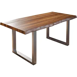 sam möbel gmbh Esstisch Baumkante Massiv Akazie nussbaumfarben 300x100 U-Gestell Silber UTRECHT - Braun