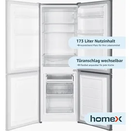 Homex CFS1110-S  Kühl-Gefrierkombination (173 l, 1425 mm hoch, Silber)