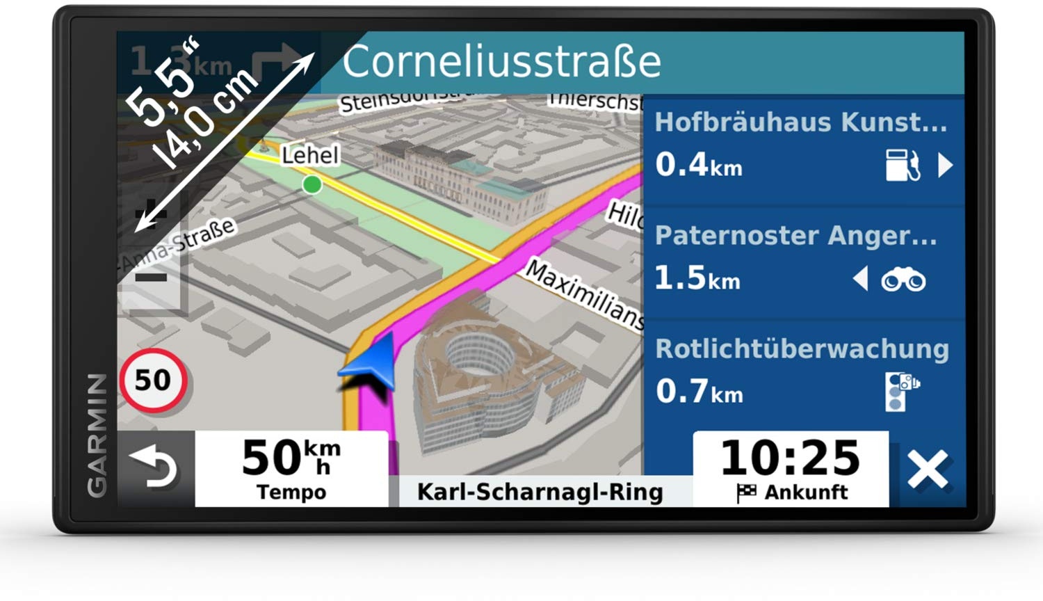Garmin DriveSmart 55 MT-D EU – Navigationsgerät mit 5,5“ (14 cm) Farbdisplay, vorinstallierten 3D-Karten für Europa (46 Länder), Live Traffic via DAB+ oder Drive App, Sprachsteuerung & Fahrerassistenz