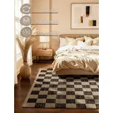 HANSE HOME Rex Juteteppich - Natur Wohnzimmerteppich, Jute & Baumwolle, Handgewebt, Schachbrett, Robust & Pflegeleicht, Naturfaser Teppich für Wohnzimmer, Schlafzimmer - Natur Weiß Schwarz, 200x300cm