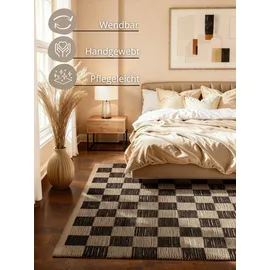 HANSE HOME Rex Juteteppich - Natur Wohnzimmerteppich, Jute & Baumwolle, Handgewebt, Schachbrett, Robust & Pflegeleicht, Naturfaser Teppich für Wohnzimmer, Schlafzimmer - Natur Weiß Schwarz, 200x300cm