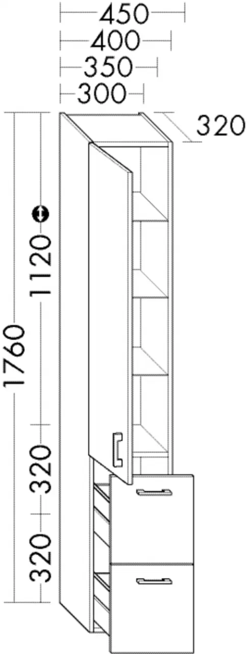 Burgbad Hochschr.Sys30 PG4 Sana 1760x350x320 Eiche Schwarz, HSBC035LF6334 HSBC035LF6334