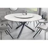 riess-ambiente Esstisch SPIN 150cm weiß / schwarz · Keramik-Tisch mit drehbarer Servierplatte (Einzelartikel, 1-St), Dreifuß-Gestell · Metall · rund · Marmor-Design · Drehplatte · Modern weiß