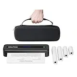 Mobiler Thermodrucker A4 für Unterwegs, Büro & Zuhause, Keine Tinte, Kabellos Bluetooth Tragbarer Drucker 300 DPI Kompatibel mit IOS & Android, Mit Tragekoffer und 4 Rollen Thermopapier - Schwarz