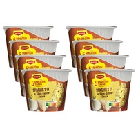 MAGGI 5 Minuten Terrine Spaghetti in Käse-Sahne-Sauce, leckeres Fertiggericht, Instant-Nudeln, mit würzigem Speck & Parmesan, 8er Pack (8 x 62g)