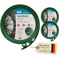 WDB Flexible Rasenkante aus Kunststoff - 30m Lang 4cm Hoch - mit 60 Befestigungsnägel - Grün