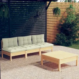 vidaXL Garten-Lounge-Set 4-tlg. creme Kiefernholz