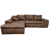 luma-home Vintage Ecksofa Schlafsofa Eckcouch L-Sofa mit Ottomane links, einzeln stellbar,L-Form, 266x186 cm, Wohnzimmer, Sofas & Braun