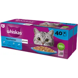WHISKAS Adult Sachets 40 x 85 g Fishy Treats - Nassfutter für ausgewachsene Katzen in Gelee (Stücke mit: Lachs, Thunfisch, Kabeljau, Weißfisch)