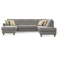 CAVADORE Wohnlandschaft Palera / U-Form Sofa mit Schlaffunktion, Stauraum und Federkern / 314 x 89 x 212 / Mikrofaser, Hellgrau