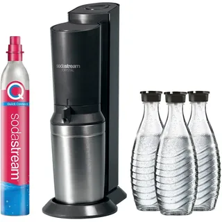 Sodastream Crystal 3.0 schwarz + 1 Glaskaraffe + Zylinder