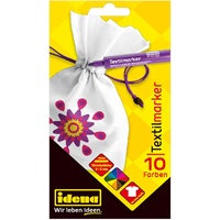 IDENA 61044 - Textilmarker für helle Stoffe, 10 Textilstifte in leuchtenden Farben, ideal für T-Shirts, Stoffbeutel und verschiedene Materialien