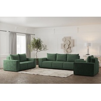 Fun Möbel Polstergarnitur Sofa-Set Designersofa ESTELLE 3-2-1 Sofagarnitur mit Schlaffunktion, (Rücken echt bezogen), mit Schlaffunktion und Bettkasten grün