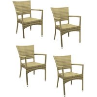 4x KONWAY® ROM Stapelsessel Elfenbein Premium Polyrattan Garten Sessel Stuhl Set