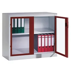 CP Stahlschrank 8821-055 S10203 lichtgrau, rubinrot, Acrylglas 93,0 x 50,0 x 100,0 cm, aufgebaut