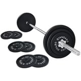 Signature Fitness Standard-Hantelscheiben aus Gusseisen, inklusive 1,5 m Standard-Langhantel mit Sternverschlüssen, 20,4 kg Set (15,9 kg Scheiben + 4,5 kg Langhantel), mehrere Pakete, Stil #1