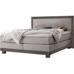 Boxspringbett HASENA "Chicago", grau (grau, akazie grau), B:198cm L:206cm, Komplettbetten, Boxspringbett, im Vintagelook mit Punktsteppung im Kopfteil, Massivholz-Umrandung