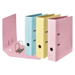 FALKEN Ordner Rückenbreite 8 cm DIN A4 Karton Vanille-Gelb, Flamingo-Pink, Himmel-Blau
