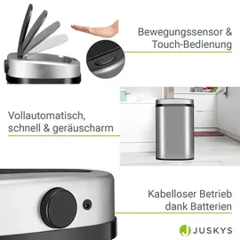 Juskys Automatik Mülleimer mit Sensor 50L - Abfalleimer mit elektrischem Deckel - Silber