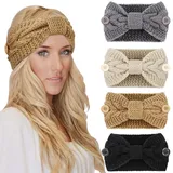 DRESHOW Stirnband Damen Winter 4 Stück Strick Ohrenwärmer Damen Verdicken Stirnbänder Mädchen Warm Gestrickte Haarband Headwrap Kopfband Warme Wintergeschenke