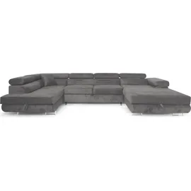 sofiland Ecksofa U-Form 345x202 cm Grau links mit Schlaffunktion & Bettkästen - Aller U XXL - Grau