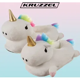 Kruzzel Regenbogen Einhorn Hausschuhe One Size Anti-Rutsch Sohle Waschbar Plüschpantoffeln Kinder Erwachsene Damen 21923