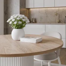 design möbel Beistelltisch CUBO Ø100 cm Metalltisch Wohnzimmertisch WEIß/HIKORA