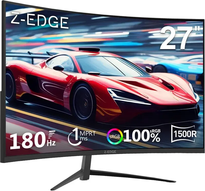Z-Edge UG27 Curved Gaming Monitor 27 Zoll FHD 1080P, 1500R, 180 Hz 1 ms MPRT, FreeSync, 350 nits, Rahmenlos, Low Blue Light, DP & HDMI für PC Gaming