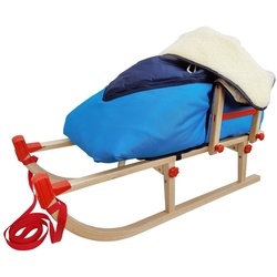 ERST-HOLZ Schlitten 22-090-Lehne-W-blau, Davos Klappschlitten Rodelschlitten kleiner Schlitten aus Holz V-22-090 beige