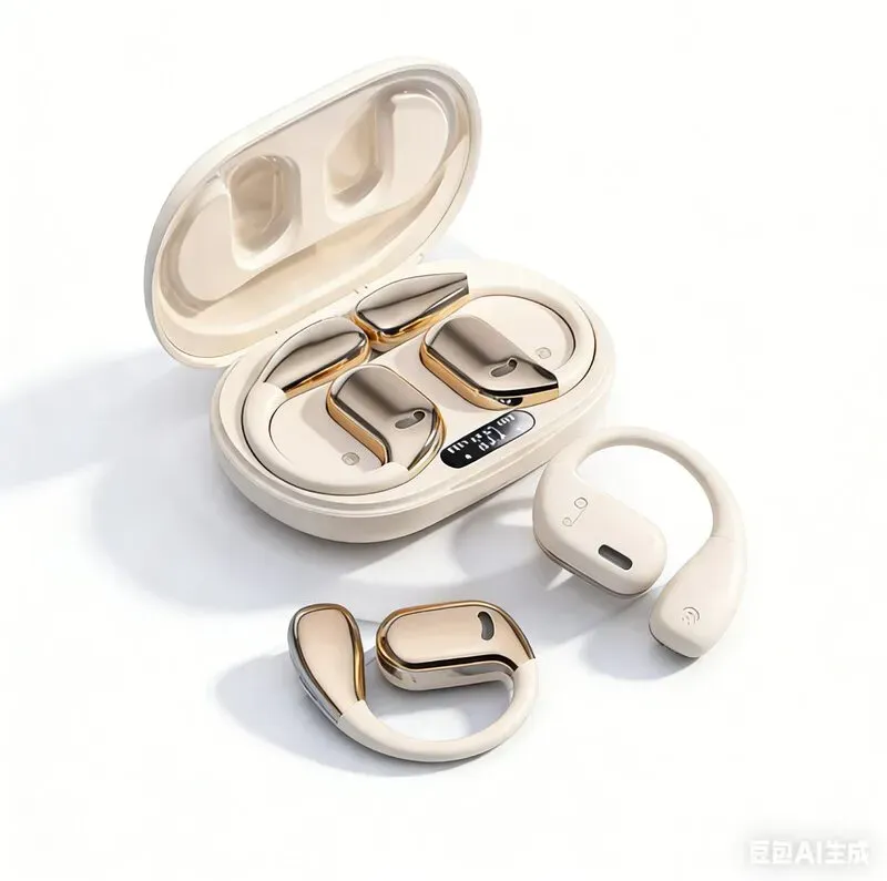 VoxorAI M75 Beige AI-Übersetzer-Headset unterstützt Echtzeitübersetzungen in 150 Sprachen und eignet sich für Studium, Reisen und Geschäftsreisen.