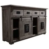 Massivmoebel24 Sideboard Mango 150x45x90 grau lackiert RAILWAY #220