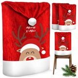 Kesser KESSER® Premium Weihnachtsstuhlüberzug Set Stuhlhussen für Weihnachten Nikolausmütze Stuhlbezug Husse Weihnachtsdeko für Stühle Überzieher / Weiß