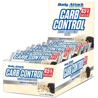 Body Attack Carb Control White-Cookie-O, 15 x 100 g Riegel - Fitness Protein Riegel mit mehr als 45% Eiweiß aus Milch- und Molkenisolat - Mit Vitamin B1, B2, B6, B12, Folsäure & Niacin - zuckerarm