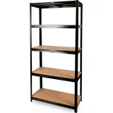 deluxe4home® Schwerlastregal 90x40x180cm I belastbar bis 875kg I 5 Ablagen + Haken Schwarz