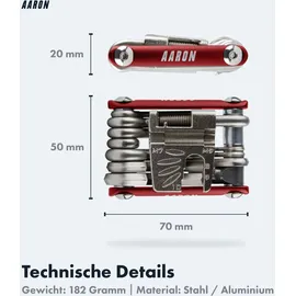 Aaron Tool 20 in 1 Multitool - Fahrrad Multifunktionswerkzeug - Rot