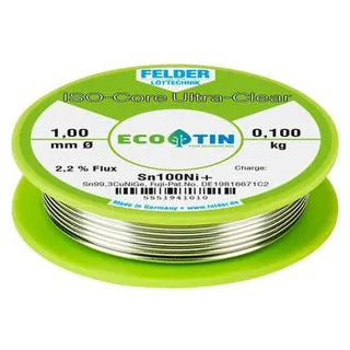 Felder ISO-Core Ultra-Clear Sn100Ni+ Lötzinn, bleifrei Spule Sn99,25Cu0,7Ni0,05 0.100
