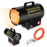 Eulenke 10 kW Gasheizgebläse Gasheizer Luftdurchsatz 320 m3/h, Gasheizstrahler inkl. Gasschlauch & Druckminderer, Heizkanone Heißluftgenerator Bauheizer mit Überhitzungsschutz