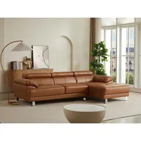 Vente-unique Ecksofa - Premium-Leder - Ecke Rechts - Karamell