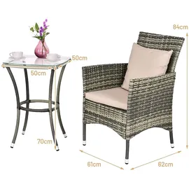 Goplus 3-teiliges Gartenmoebel-set, PE-Rattan Gartenlounge-Set mit 1 Tisch & 2 Stühlen, mit Kissen, Gartengarnitur Sitzgruppe für Innen - GOPLUS