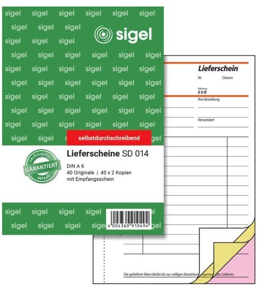 Formularbuch »Lieferschein mit Empfangsschein« SD014 gelb, Sigel