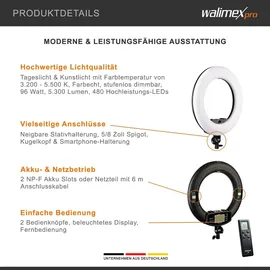 Walimex pro LED Ringleuchte Medow 960 Pro LED-Ringlicht inkl. Lampenstativ
