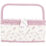 RIZGHWOY Tragbarer Vintage-Stoffhandwerk Nähkorb Organizer für Haushalt, Doppelschicht-Aufbewahrungsdesign, Kompakt und Leicht für Nähenthusiasten, Komfortabler Griff