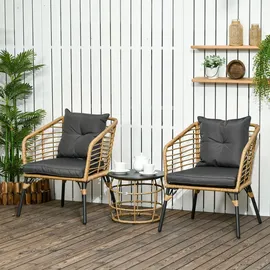 Outsunny Rattan Gartenmöbel-Set 3-tlg. Sand/Dunkelgrau