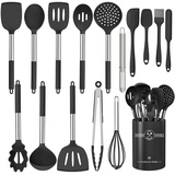 16-teiliges Silikon-Küchen-Kochgeschirr-Set, hitzebeständiges Utensilien-Set mit hochwertigen Edelstahlgriffen zum Kochen und Backen, Antihaft-Spachtel-Küchenhelfer-Kochgeschirr-Set...