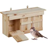 Relaxdays Caja Nido para Gorriones Nistkasten für Spatzen, 3 Brutkammern, Tannenholz, Einflugspalt HxB: 3 x 2 cm, Vogelhaus zum Aufhängen, Natur, Holz