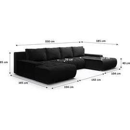 petits-meubles U-Sofa 5-sitzig umbaubar Truhe Jonas Cord Schwarz - Schwarz