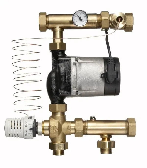 floor heating shunt with a thermostatic valve plus an a