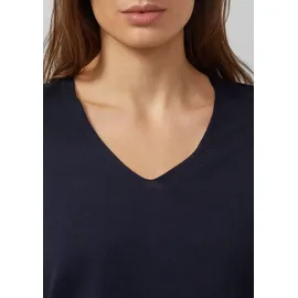 s.Oliver Feinstrickpullover mit V-Ausschnitt und Rollkante am Saum Blau S