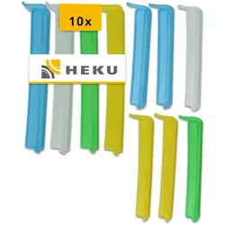 HEKU 10 Stück Tütenverschlussklammern, 5 Farben  Robuste Klammern mit extra weiter Öffnung für luftdichten Verschluss, vielseitig einsetzbar