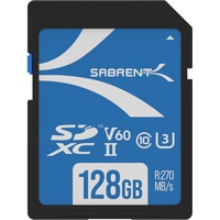SABRENT SD Karte 128GB V60, SDXC Card UHS II, SD Speicherkarte Class 10, U3, R270MB/s W170MB/s Full HD Ultra 8K (SD-TL60-128GB)